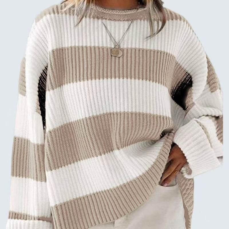 Loose Striped Sweater Fashion Casual Long Batwing Sleeve Round Neck Pullover Knit Tops Women Clothing 9d6f9737-cafb-441e-a246-363d97ada65d_fine