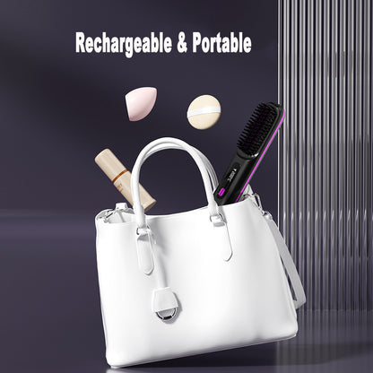 2 In 1 Straight Hair Comb Wireless Hair Straightener Brush Hair Fast Heating Portable Hot Curler USB Charging - NOMAN STORE LLC