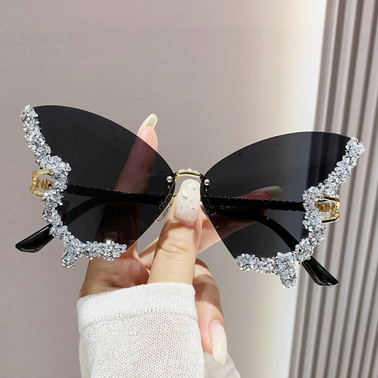 Luxury Diamond Butterfly Sunglasses Women Brand Y2K Vintage Rimless Oversized Sun Glasses Ladies Eyewear Shades - NOMAN STORE LLC