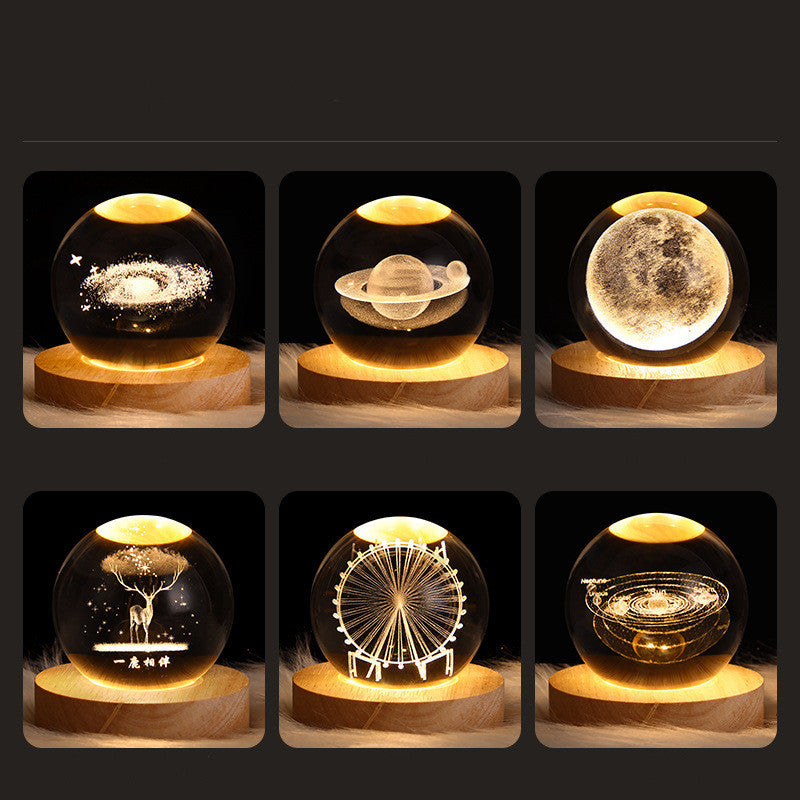 Luminous Starry Sky And Planets Moon Moon Crystal Ball Small Night Lamp Projection Ambience Light Creative Gift New Strange Gift - NOMAN STORE LLC