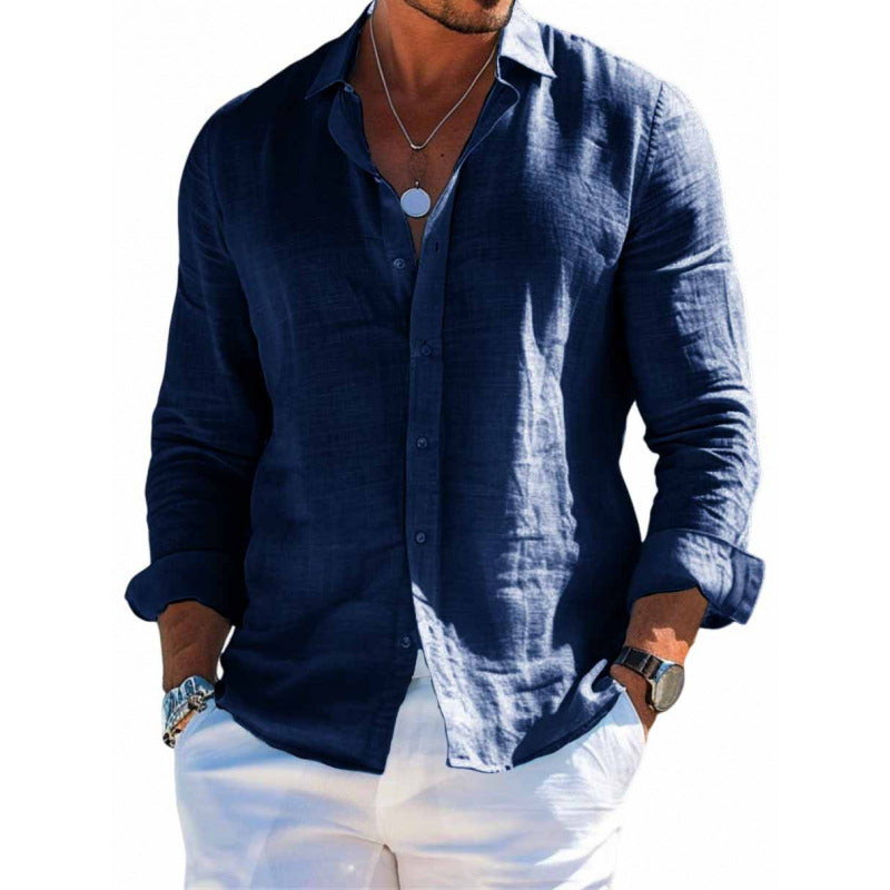 Men's Long Sleeve Shirt Casual Loose Lapel Button Top Solid Color Plus Size Blouse Clothing a9f0e37e-529a-4afc-95ad-58f72b8d5368