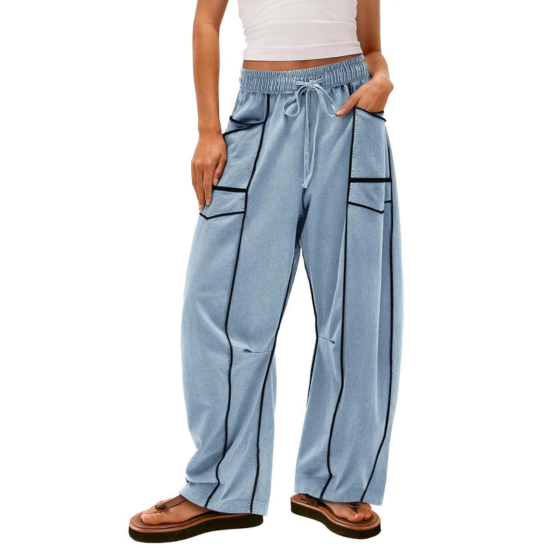 Y2K Black Striped Wide-leg Pants With Pockets Fashion Loose Drawstring Trousers Sports Sweatpants Women's Clothing aa9d3025-0f8b-417f-bfae-ff68e2a78bbb