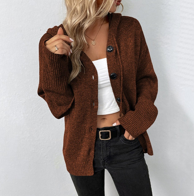 Ins Single-breasted Hooded Sweater Women's Solid Color Cardigan Coat Clothing ad46abe7-a868-4965-b42d-8d959cbd35d8