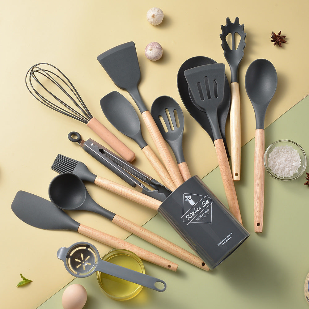 Silicone Kitchenware With Wooden Handle - NOMAN STORE LLC