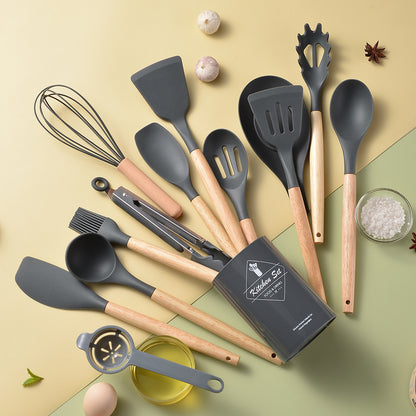 Silicone Kitchenware With Wooden Handle - NOMAN STORE LLC