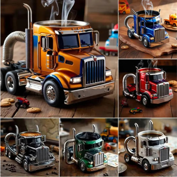 Durable Truck Coffee Mug Semi Truck Handcrafted Coffee Cup Semi-trailer Shaped Semi-Truck Coffee Mugs For Family ae642d4c-b14c-4d0a-b004-0515e94a31ab