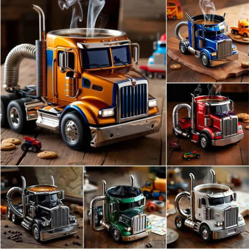 Durable Truck Coffee Mug Semi Truck Handcrafted Coffee Cup Semi-trailer Shaped Semi-Truck Coffee Mugs For Family ae642d4c-b14c-4d0a-b004-0515e94a31ab