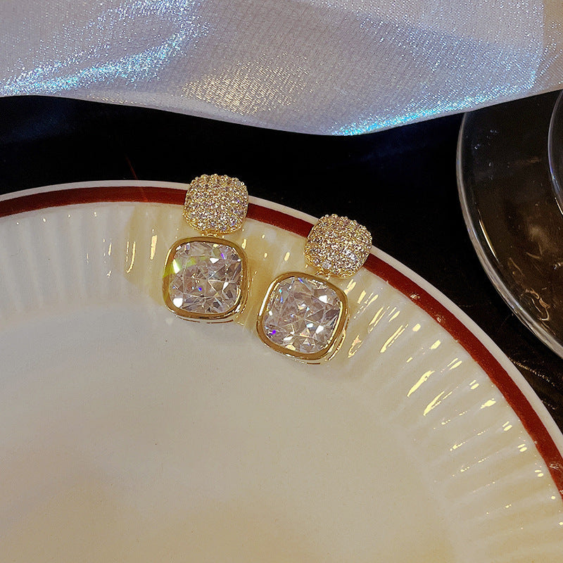 Simple Square Zircon Stud Earrings Ins Light Luxury High-end Women's New All-matching b58a4528-1baa-4fd0-bc0b-b5d1add5575b