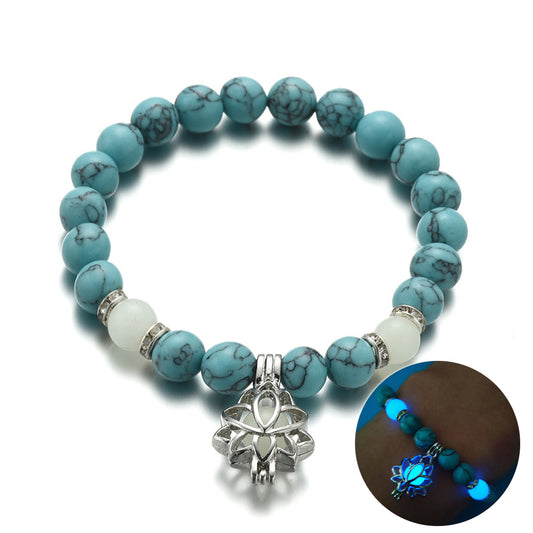 Energy Luminous Lotus Natural Stone Bracelet Yoga Healing Luminous Glow In The Dark Charm Beads Bracelet For Men Women Prayer Buddhism - NOMAN STORE LLC