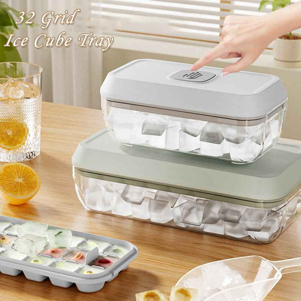 32 Grid Silicone Ice Cube Tray Mould With Lid Shovel Storage Box Remove With One Click Ice Maker DIY Whiskey Cocktail Tools Summer Kitchen Gadgets b806c7ad-d9b2-4c53-a787-ecd1be1637ef