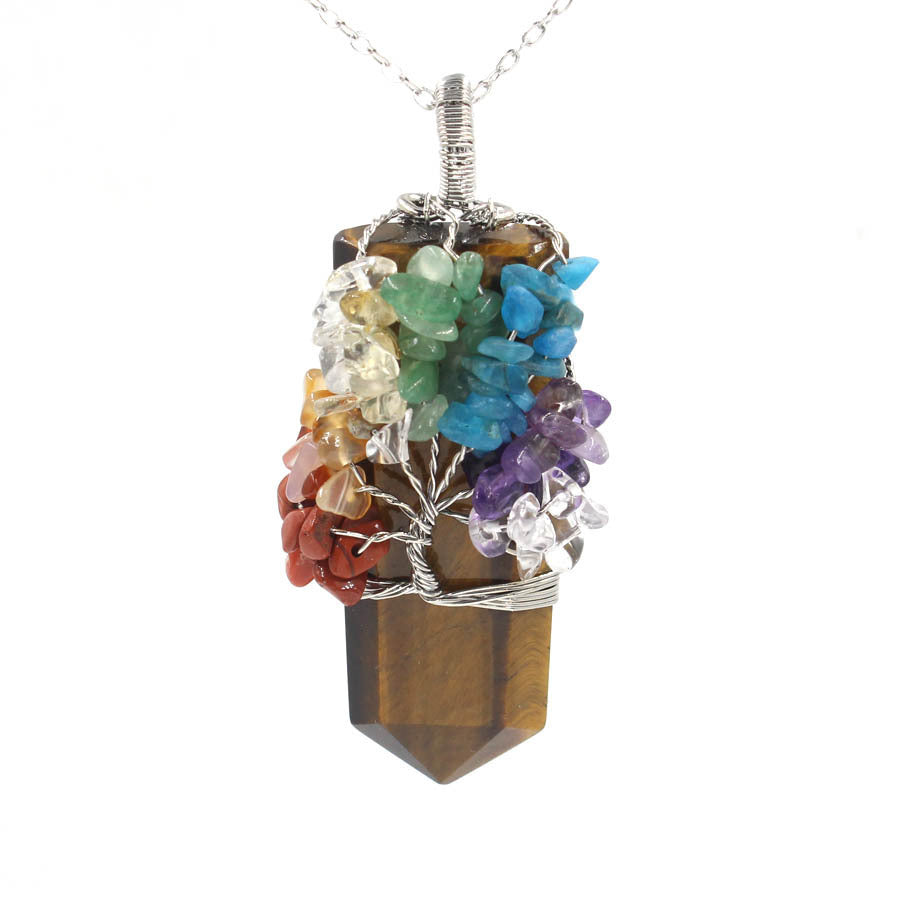 Crystal Column Tree Of Life Winding Pendant Necklace - NOMAN STORE LLC