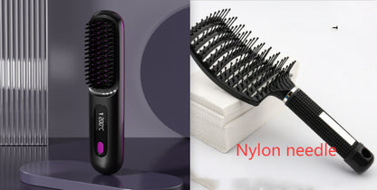 2 In 1 Straight Hair Comb Wireless Hair Straightener Brush Hair Fast Heating Portable Hot Curler USB Charging - NOMAN STORE LLC