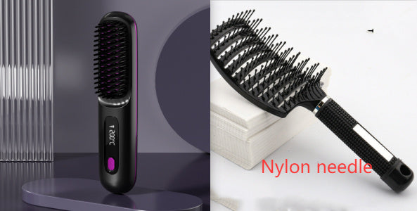 2 In 1 Straight Hair Comb Wireless Hair Straightener Brush Hair Fast Heating Portable Hot Curler USB Charging ba46cbc7-ff3c-4c75-b66e-ebcdc09fab14