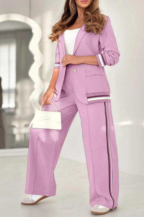 2 Pcs Set Women Suit Coat Pants Suit Lapel Long Sleeves Lady Jacket Wide Leg High Waist Trousers Female Commuting Office Outfit bb191969-0cec-410e-957c-8393655f43c7
