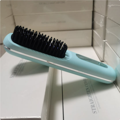 2 In 1 Straight Hair Comb Wireless Hair Straightener Brush Hair Fast Heating Portable Hot Curler USB Charging - NOMAN STORE LLC