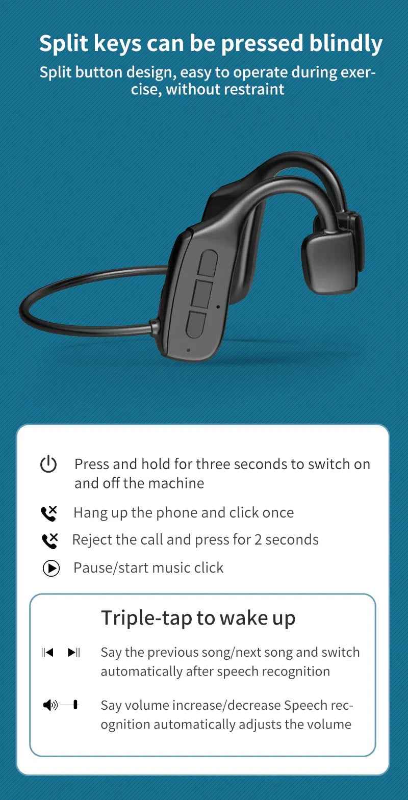 Bone Conduction Headphones Bluetooth 5.1 Wireless Headset Earbuds Outdoor Sport bccead33-8875-4baa-902d-8a18c500e18b