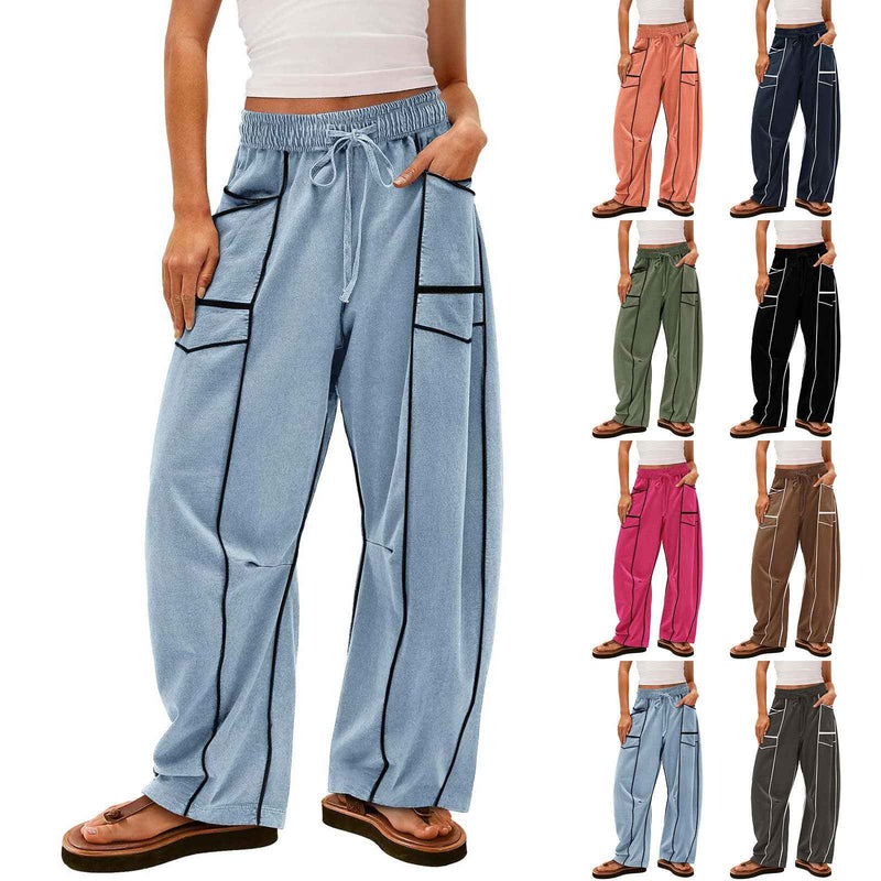 Y2K Black Striped Wide-leg Pants With Pockets Fashion Loose Drawstring Trousers Sports Sweatpants Women's Clothing c2b77aa2-c343-44a1-b6f7-47e18155c8c7