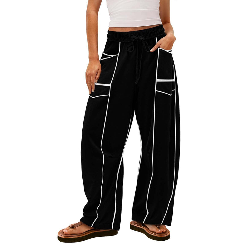 Y2K Black Striped Wide-leg Pants With Pockets Fashion Loose Drawstring Trousers Sports Sweatpants Women's Clothing c50d3f51-4a3a-42db-b7b7-6b9855ea3697