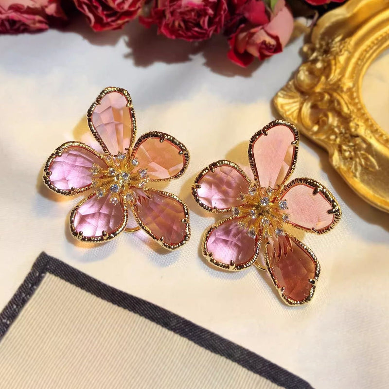 Women's European And American Exaggerated Crystal Flower Earrings ceb10c7d-11de-4ae9-9bd4-df46373e577d