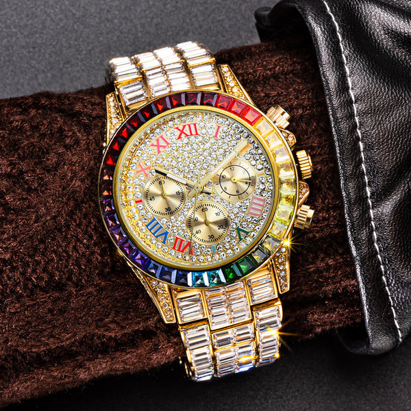 Fashion Three Eyes Rainbow Diamond Daikin Watch Full Square Diamond British Men's Watch cf715b97-d89c-48d2-8faa-2d73ebd6e8e0