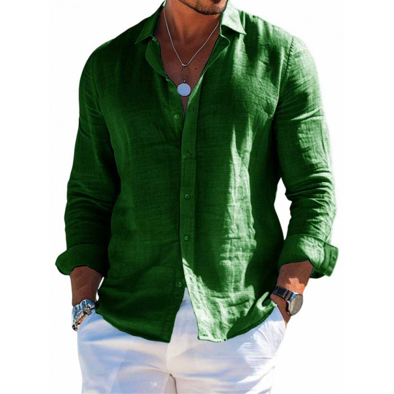 Men's Long Sleeve Shirt Casual Loose Lapel Button Top Solid Color Plus Size Blouse Clothing d00b9849-b33c-4bb6-a948-4dde0b00353e