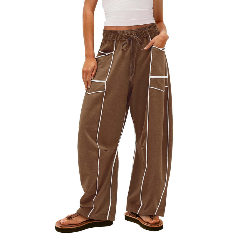 Y2K Black Striped Wide-leg Pants With Pockets Fashion Loose Drawstring Trousers Sports Sweatpants Women's Clothing d14a0527-2713-4b68-9615-ba35a899f962