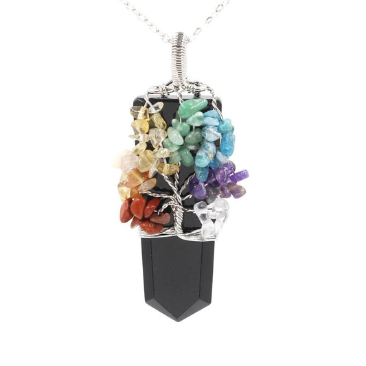 Crystal Column Tree Of Life Winding Pendant Necklace - NOMAN STORE LLC