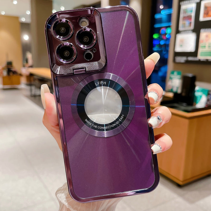 Electroplated Phone Case Luxury Plating CD Pattern Magsafe Bracket Case For 12 13 14 Pro Max Invisible Camera Stand Holder Lens Holder Magnetic Suction d7148a43-b557-4b9d-860b-78794955ab44