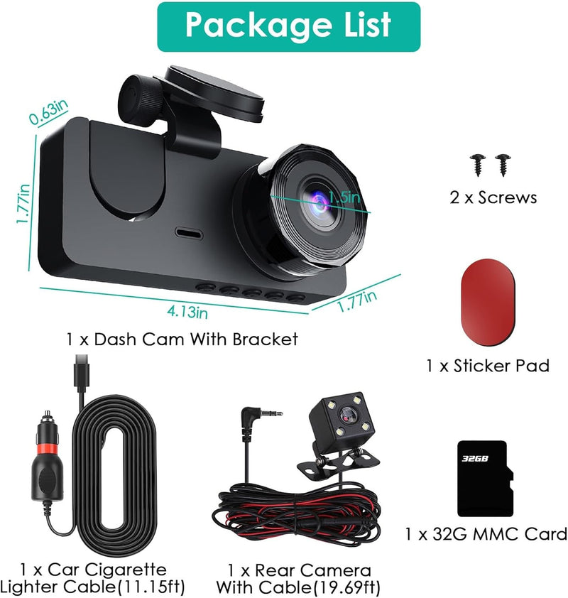 3 Channel Dash Cam, 1080P Dash Cam Front And Rear Inside, Three Way Dash Camera For Cars, Car Camera With 32GB Card, 24H Parking Mode, Loop Recording, Super Night Vision e4781c82-feb9-4df8-ac47-8d5bb687033d