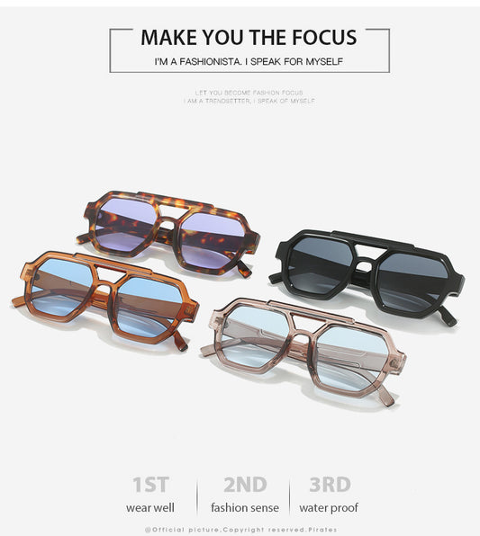 Polygon Double Beam Sunglasses Pilot Sunshade Sunglasses - NOMAN STORE LLC