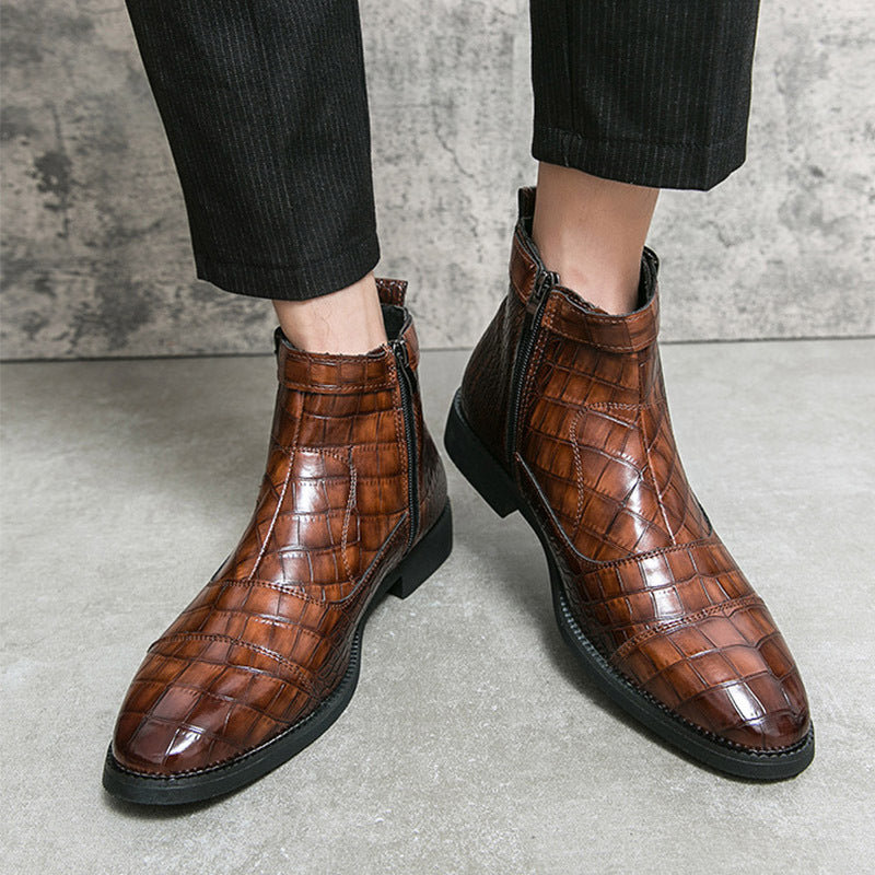 Men's Crocodile Pattern Boots Fashion Pointed Toe Low Square Heel Buckle Zipper Ankle Boots Business Formal Leather Shoes eda9b7da-d42f-48ec-a1a6-ea917f3b327c
