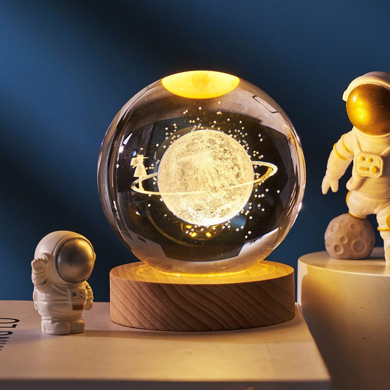 Luminous Starry Sky And Planets Moon Moon Crystal Ball Small Night Lamp Projection Ambience Light Creative Gift New Strange Gift - NOMAN STORE LLC