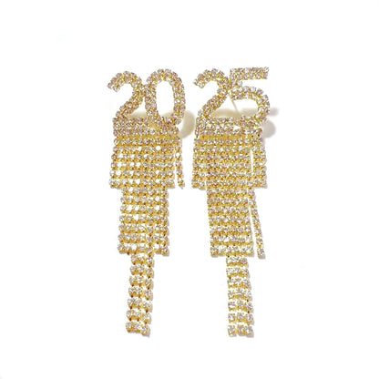 2025 Digital Rhinestone Letter Earrings For New Year Pendant Earrings Women's Festival Copper Inlaid Rhinestone Fashion Earrings Party Gift - NOMAN STORE LLC