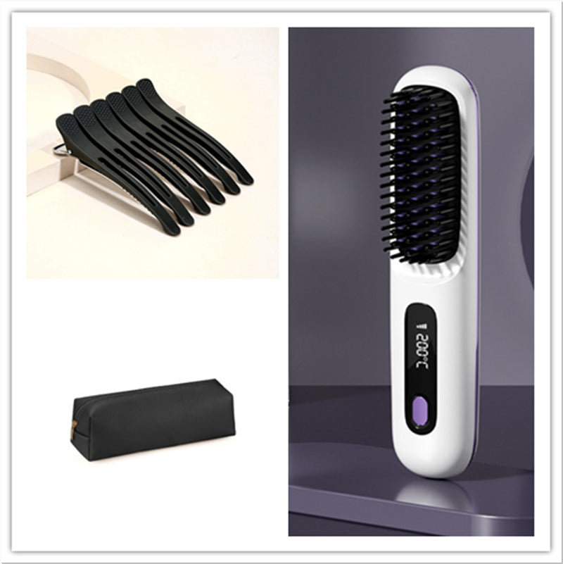 2 In 1 Straight Hair Comb Wireless Hair Straightener Brush Hair Fast Heating Portable Hot Curler USB Charging f026a9ef-ace5-4305-8905-d93e8156573f