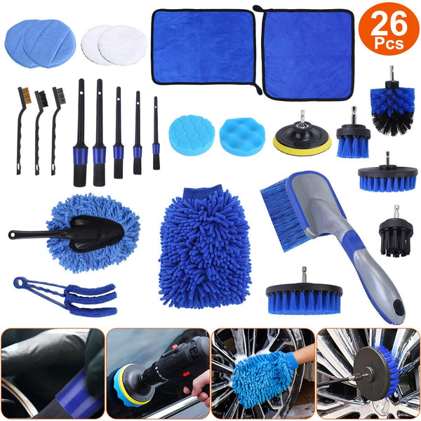 26Pcs Car Detailing Brush Kit Exterior Interior Car Cleaning Set Drill Brush Set Car Buffing Sponge Pads Kit For Cleaning Automobile Interior Exterior Wheels Dashboard f75853ad-dff6-4a64-9dae-7424ca38185d