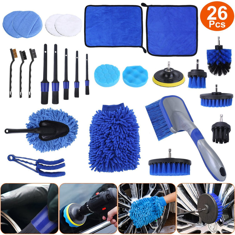 26Pcs Car Detailing Brush Kit Exterior Interior Car Cleaning Set Drill Brush Set Car Buffing Sponge Pads Kit For Cleaning Automobile Interior Exterior Wheels Dashboard f75853ad-dff6-4a64-9dae-7424ca38185d