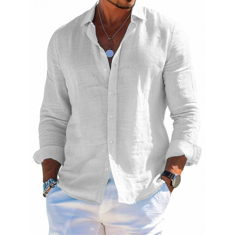 Men's Long Sleeve Shirt Casual Loose Lapel Button Top Solid Color Plus Size Blouse Clothing fd599a41-4102-470e-96d0-007e119d85b6