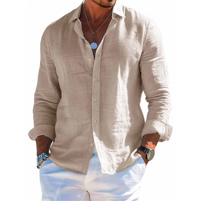 Men's Long Sleeve Shirt Casual Loose Lapel Button Top Solid Color Plus Size Blouse Clothing ffb84717-04f0-4fca-ba0d-dbb6086b4257